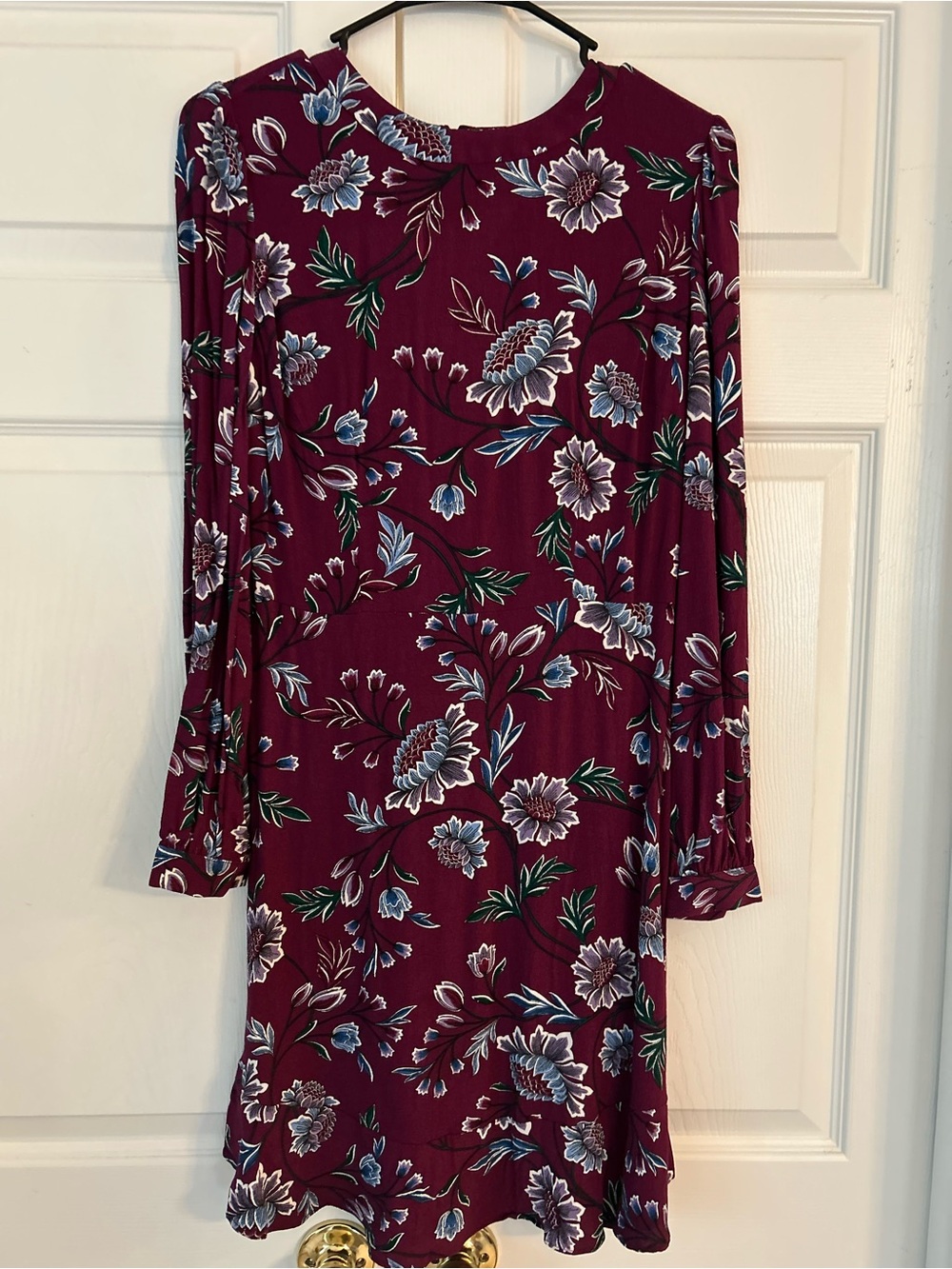NWOT LOFT Women’s Purple Flower Print Back Zip Long Sleeve Sheath Dress Size XS